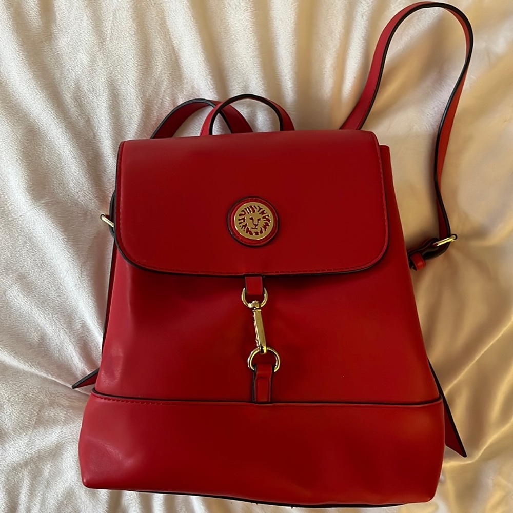 Anne Klein Red Backpack Purse. NWOT. “Leather”